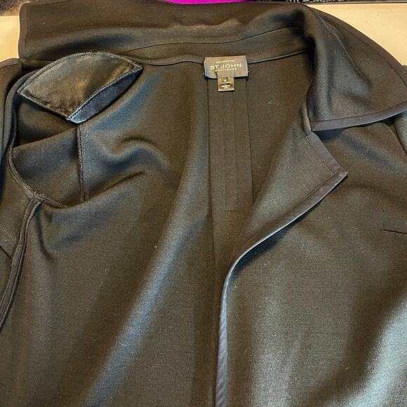 St John Black Knit Cropped Long Sleeve Luxury Designer Swing Jacket Blazer 12 - Picture 9 of 15